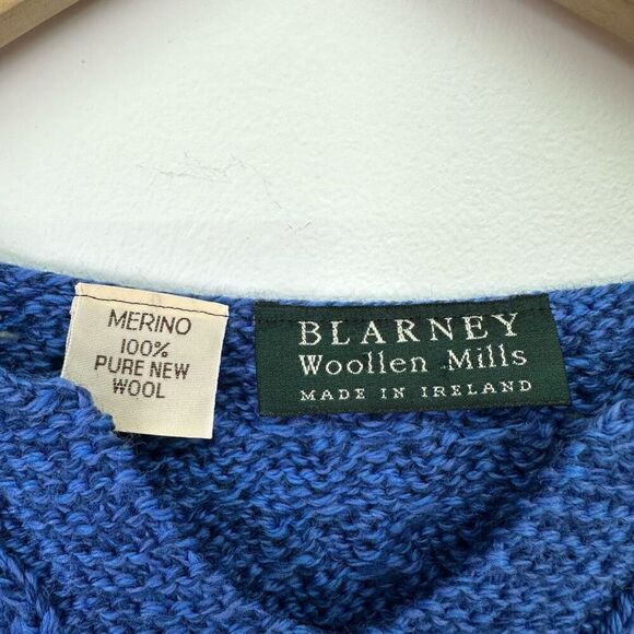 Blarney Woolen Mills Women’s Marled Blue Notched Collar Chunky Knit Sweater - Picture 3 of 7